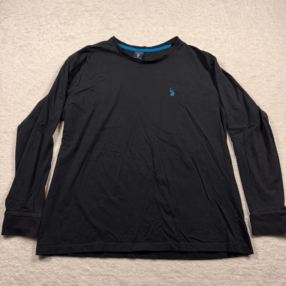 US Polo Assn Mens Long Sleeve T-Shirt‎ Black Crew Neck Cotton Logo Large